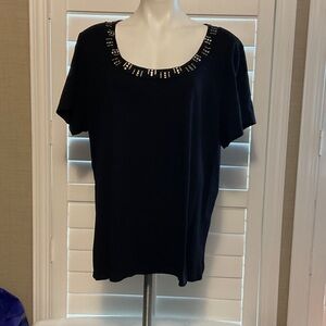 Style & Co. Black Studded Short Sleeve Top